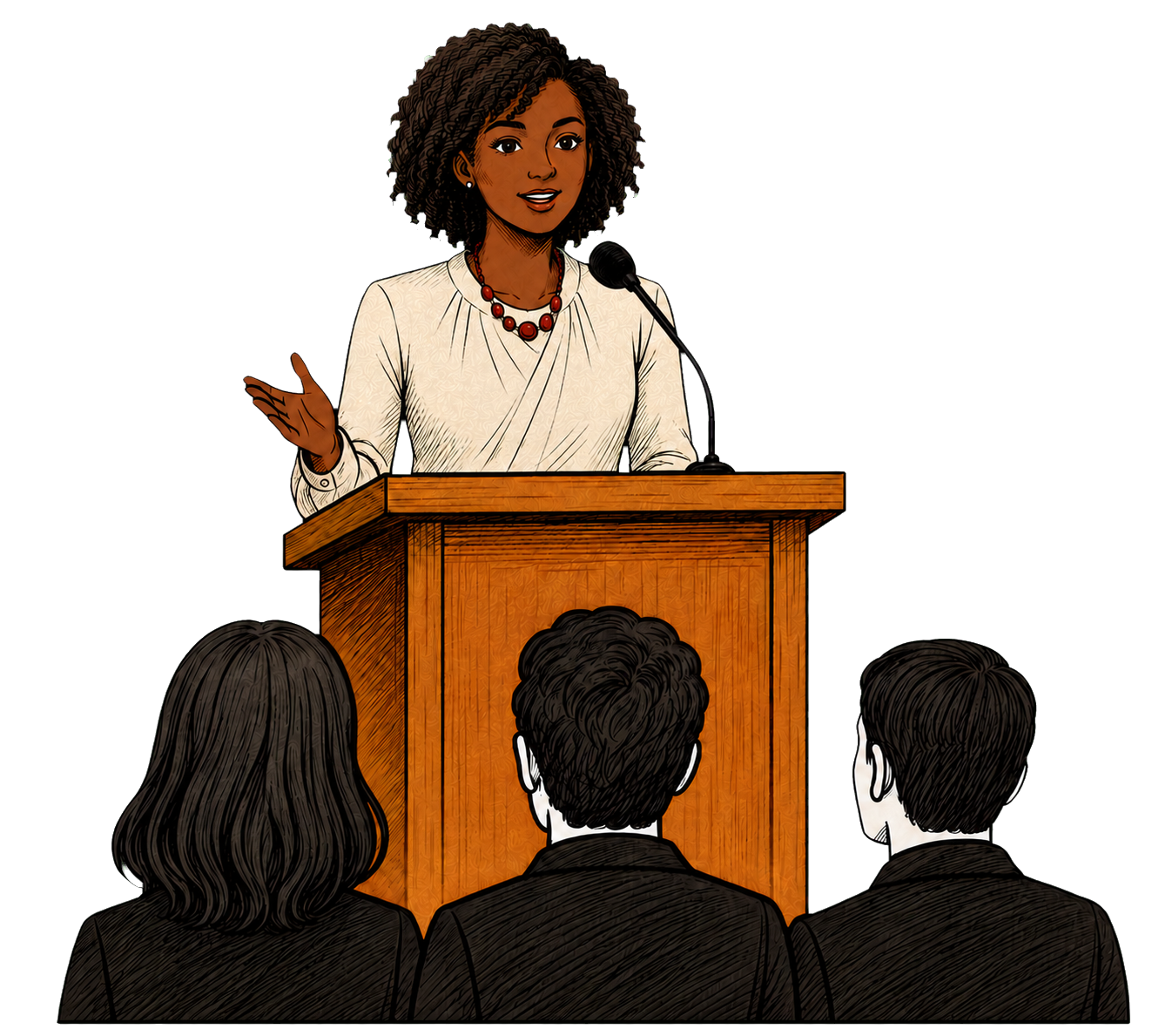 Professional presenting confidently to a small audience
