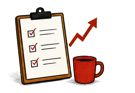Workplace communication checklist and rising arrow